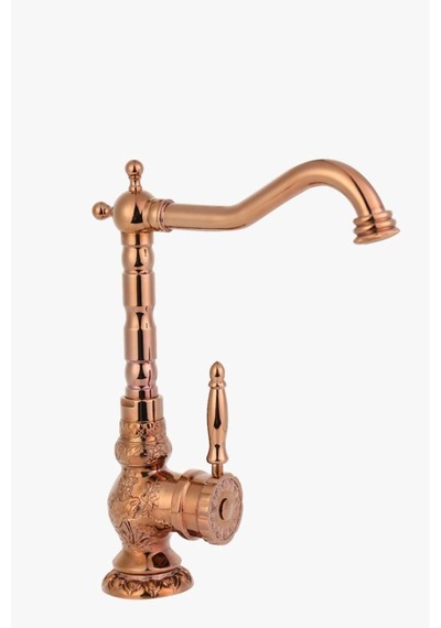 İsaoğlu Yapı Bakır Mutfak Bataryası Bronz Evye Musluğu Vintage Armatür İşlemeli Batarya Bakır