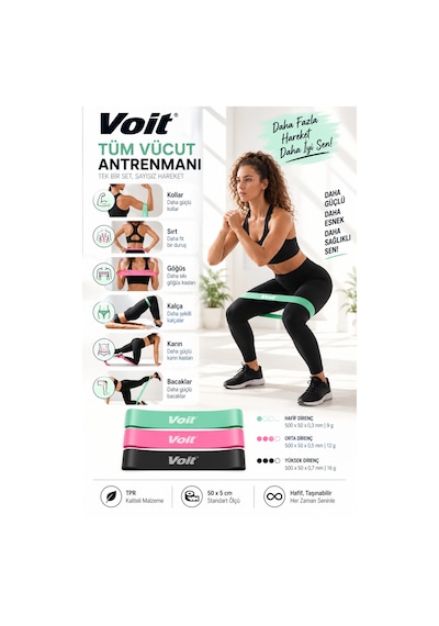 3’lü Loop Direnç Bandı Seti Pilates ve Fitness Egzersiz Lastiği