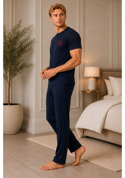 Pijamask Erkek Lacivert Çapa Nakışlı Kısa Kollu Pijama Takımı Rahat Kesim Alt Üst Takım Lacivert Pijamask Erkek Lacivert Çapa Nakışlı Kısa Kollu Pijama Takımı Rahat Kesim Alt Üst Takım Lacivert