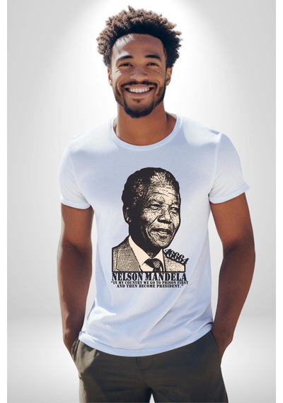 Nelson Mandela Unisex Unisex Beyaz Organik Baskılı T-shirt Penye Yüksek Kalite Beyaz