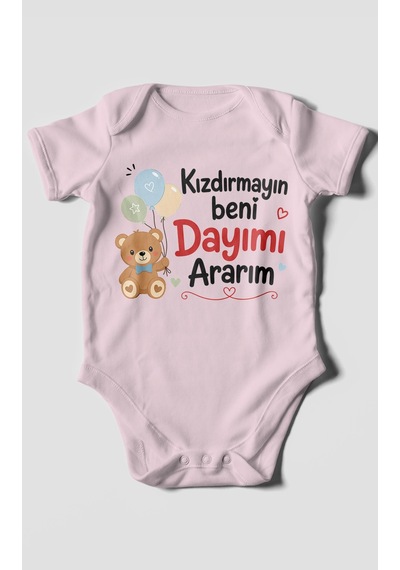 Morivokids Kızdırmayın Beni Dayımı Ararım Kısa Kollu Bebek Body %100 Pamuk Bebe Pembe