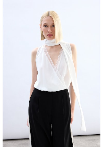 Sateen Dantel Detaylı Bodysuit Bluz - Ekru-136766 Ekru Sateen Dantel Detaylı Bodysuit Bluz - Ekru-136766 Ekru