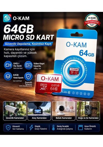 O-kam 64gb Micro Sd Hafıza Kartı Güvenlik Kamerası Uyumlu 64 Gb Microsd Kart Video Fotoğraf Kayıt Depolama Kartı