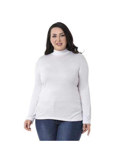 Disentis Büyük Beden Yarım Balıkçı Uzun Kollu Viskon Beyaz Body Beyaz