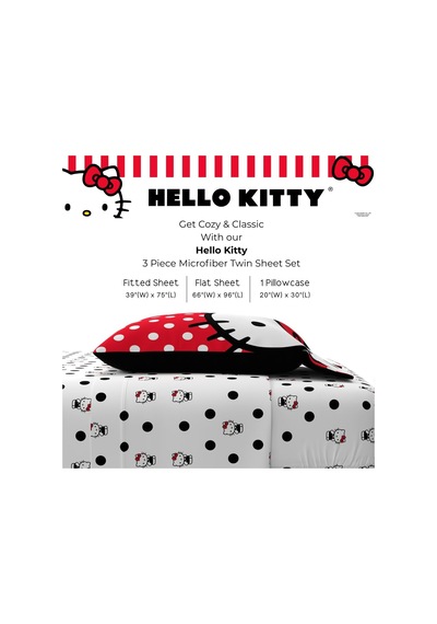 Hello Kitty Bedding Süper Yumuşak Mikrofiber 3 Parça İkiz Çarşaf Seti, Resmi Lisanslı Ürün Çok Renkli