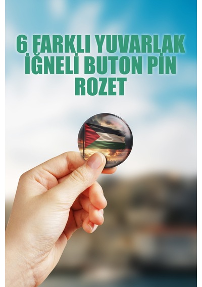 Filistin Gazze Çanta Süsü İğneli Buton Rozet Seti 6 Adet Altılı