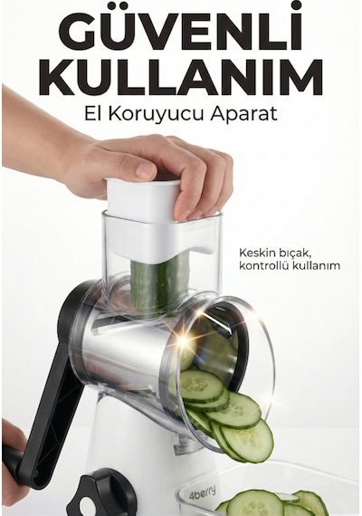 Fb-115 3 Bıçaklı Döner Doğrayıcı Ve Dilimleyici Vakumlu Tabanlı Çok Fonksiyonlu Rende Gri
