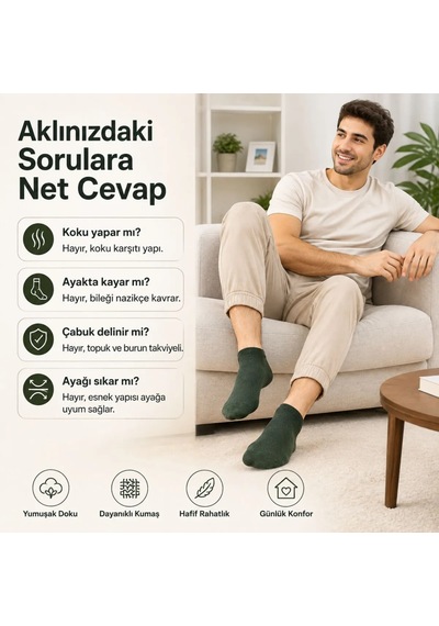 Genel Erkek Pamuklu Patik Çorap 12'li 39-44 Dikişsiz Burun, Koku Karşıtı, Nefes Alan Snea Haki / 39-44