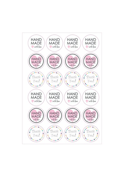 24 Adet - Handmade & Thank You Sticker - Handmade Sticker - Paketleme Sticker - Teşekkür Sticker Çok Renkli