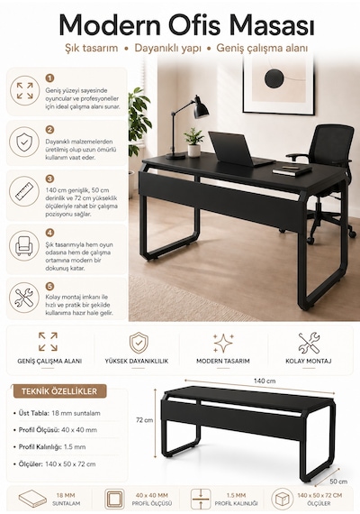 Bilgisayar Ve Oyuncu Çalışma Masası Beyaz - Ofis Masası Geniş Tasarım 140x72x50 Cm Antrasit Bilgisayar Ve Oyuncu Çalışma Masası Beyaz - Ofis Masası Geniş Tasarım 140x72x50 Cm Antrasit