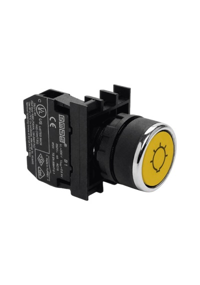 Emas B100dsl B Serisi Plastik 1no Yaylı Düz Sarı Light İşareti Baskılı 22 Mm Buton