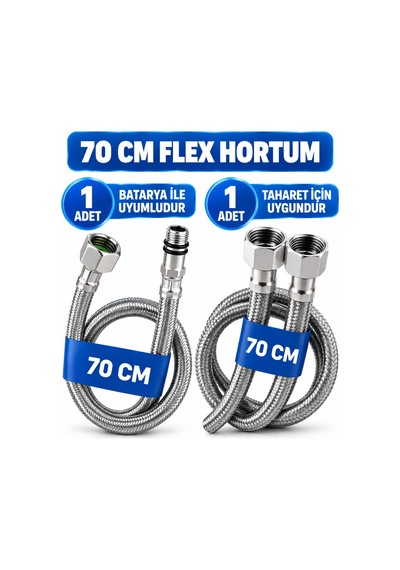 70 Cm Paslanmaz Çelik Flex Hortum Batarya Ve Taharet Musluğu Klozet Bağlantı Hortumu
