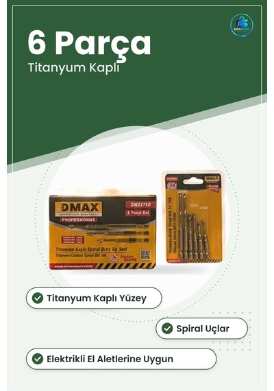 Matkap Ucu 6 Parça Titanyum Kaplı Spiral Uç Seti Elektrikli El Al