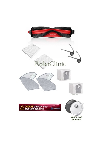 Roborock Q8 Plus Rra0tcp Robot Süpürge Uyumlu Yedek Toz Torba, Fırça, Filtre, Mop 9 Parça
