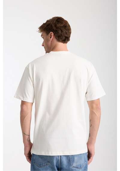 Cool Tarz Erkek Beyaz Milano Nakış Yazılı Oversize Bisiklet Yaka T-shirt Beyaz Beyaz