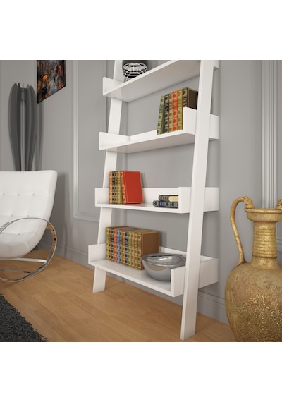 Pasifichome Only Raflı Beyaz Merdiven Kitaplık / Duvara Monte Kitaplık