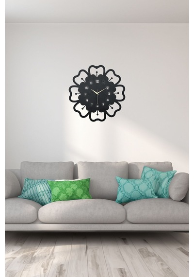 Mercan Model Metal Lazer Kesim Akar Sessiz Mekanizmalı Duvar Saati 40 40 Cm -m030 Siyah