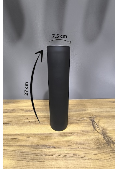 Silindir Cam Vazo Mat Seri 27 Cm Yükseklik 7.5 Genişlik Yeni Model Seri Siyah