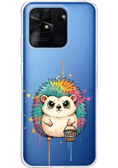Redmi 10c İle Uyumlu Splash Kirpi Tasarımlı Şeffaf Silikon Kılıf Şeffaf