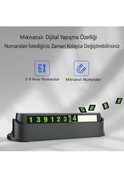 Fosforlu Araç Içi Numaratör Araba Park Tel Numaralık Park Telefon Numarası Parktel Siyah