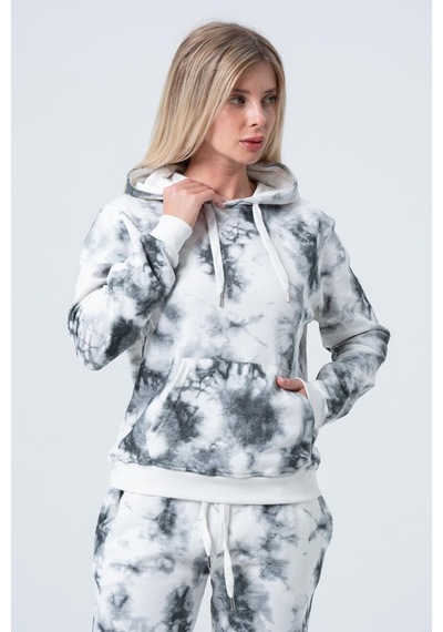 Kadın Batik Kapüşonlu Sweatshirt Gri
