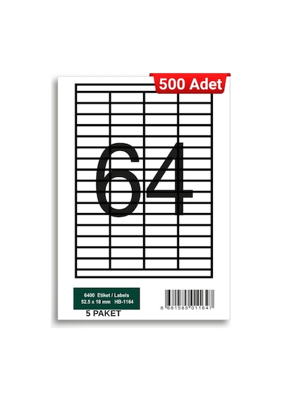 Herboy Hb-1164 52,5 X 18 Mm A4 Laser Etiket 500 Adet