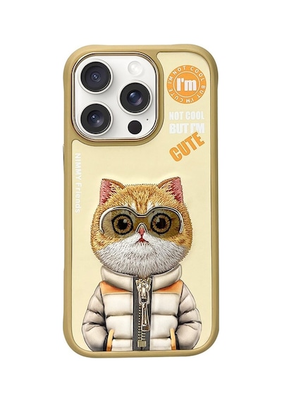 Apple iPhone 16 Pro Max Uyumlu 3d Gerçek Nakış İşlemeli Kedicik Desenli Silikon Kılıf 2.0