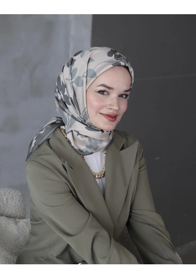 Bushu Lavender Twill Eşarp - Çiçek Desenli Mor haki