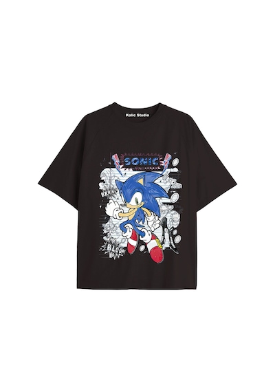 Kalic Studio Unisex Bay Sonic Desenli Siyah Yazlık T-shirt Siyah-237