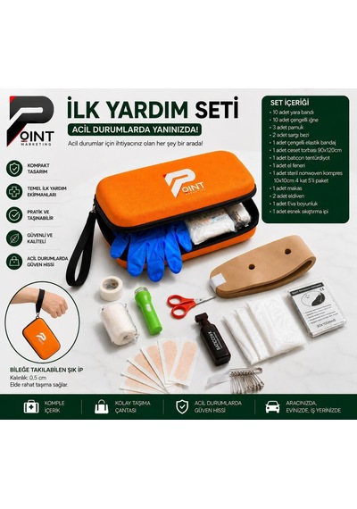 Araç İlk Yardım Seti Trafik Kanununa Uygun Tam Donanımlı İlk Yardım Çantası Turuncu Acil Durum Seti