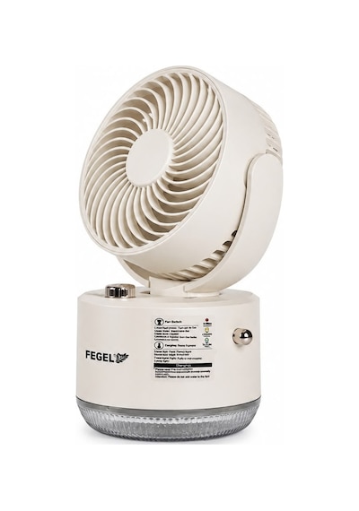 Fegel FG-03 Masaüstü Şarjlı Nemlendiricili Otomatik Dönüşlü LED Işıklı Fan