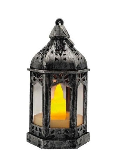 9 Cm Ramazan Ledli Eskitme Gümüş Fener - Pil Dahil Dekoratif Ramazan Feneri Diğer