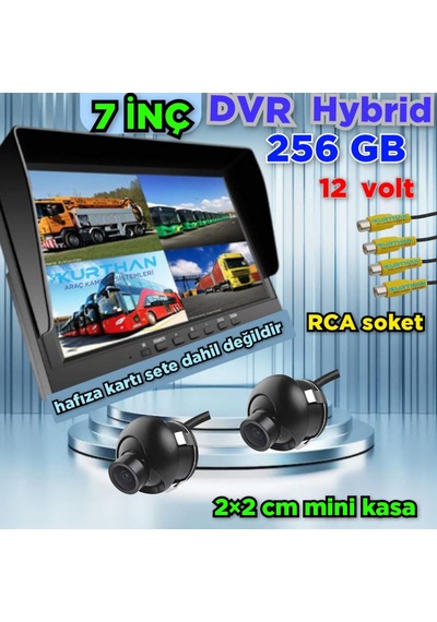 2 Adet 2 2 Cm Mini Kamera Ve 7 İnç Dvr Monitör 12 Volt 256 Gb