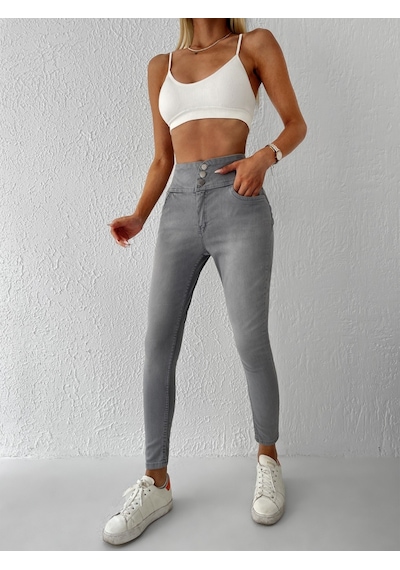 Veraura Lifestyle Yüksel Bel Likralı Kot Pantolon Gri