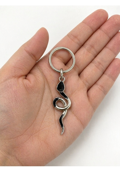 Gotik Yılan Figürlü Metal Anahtarlık Siyah Gümüş Renk Unisex
