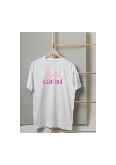Mor Mürekkep Girl's Night Out Yazı Baskılı Beyaz Kadın Tişört