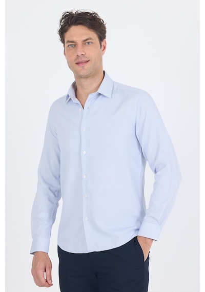 İmza Koyu Lacivert Uzun Kol Sert Yaka Cepsiz Slim Fit Pamuklu Gömlek 1004250225 Koyu Lacivert
