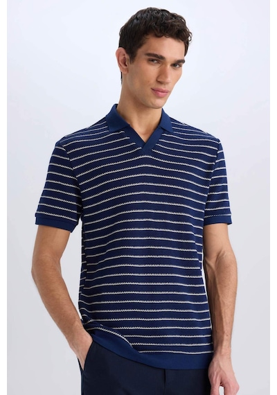 DeFacto Regular Fit Polo Yaka Çizgili Triko Kısa Kollu Tişört C4150AX25SMNV42