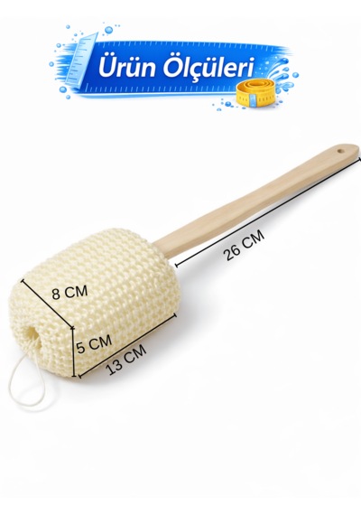 Beylini Sisal Ahşap Saplı Sırt Lifi Banyo Sırt Kese Fırçası Vücut Peeling Ölü Deri Temizleme Çubuğu 26cm Sap