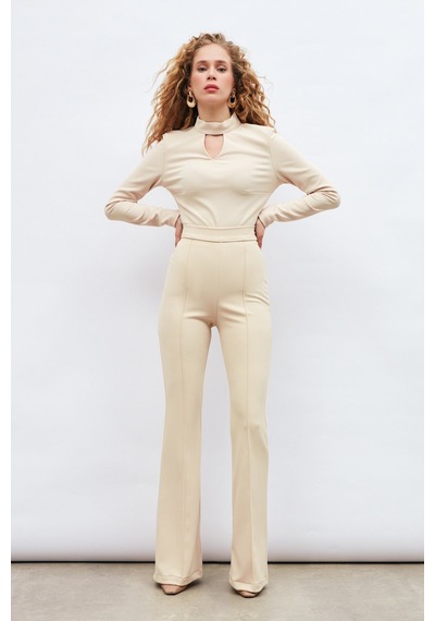 Sateen İspanyol Paça Pantolon - Bej-132914 Bej