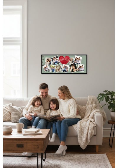Kişiye Özel Aile Fotoğraf Kolaj Tablosu İsimli Anı Tablosu Dekoratif Duvar Tablosu