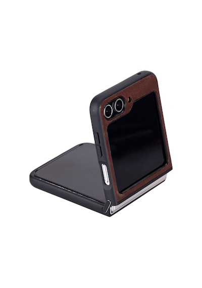 Samsung Galaxy Z Flip5 Uyumlu, Hakiki Deri, El Yapımı Arka Kapak Antik Kahve Diğer