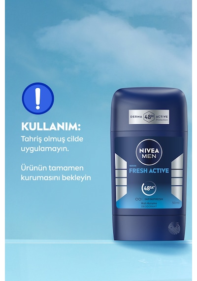 Men Erkek Stick Deodorant Fresh Active 50ml, Ter Kokusuna Karşı 48 Saat Koruma, Alüminyum İçermez