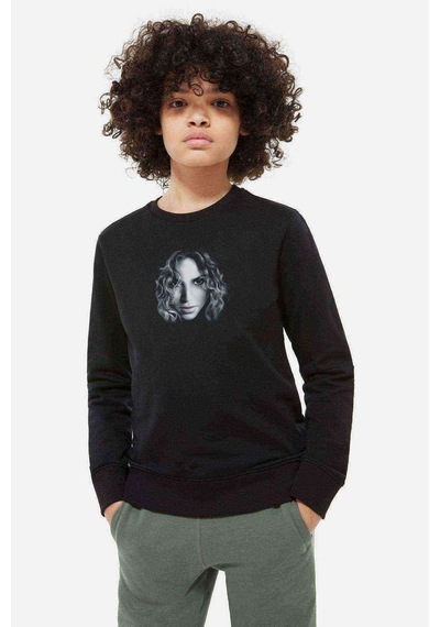 Tshirthane Shakira Müzik Baskılı Unisex Çocuk Siyah Sweatshirt Siyah