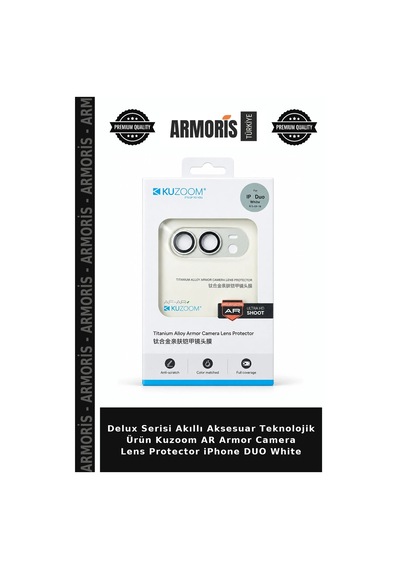 Delux Serisi Akıllı Aksesuar Teknolojik Ürün Kuzoom Ar Armor Camera Lens ProtectorApple iPhone Uyumlu Duo White