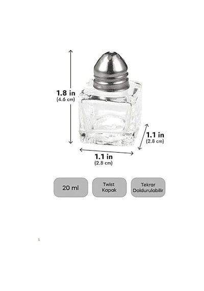 Safestore Cam Tuzluk Karabiberlik Seti, 2'li Mini Küp, 20ml, Paslanmaz Çelik Kapak, Tek Kişilik Diğer