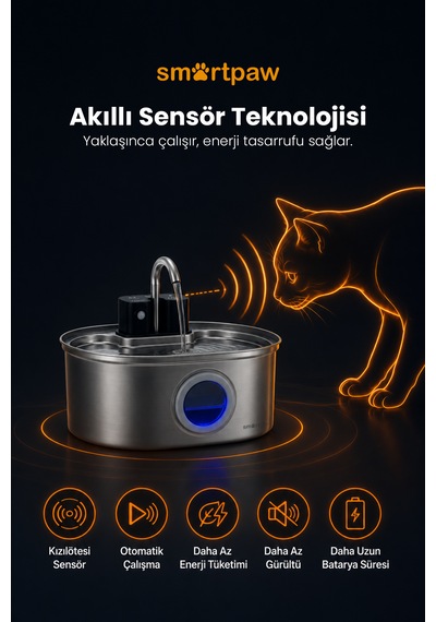 Smartpaw Aqua Max Sensörlü Kedi Su Pınarı Distribütör Garantili
