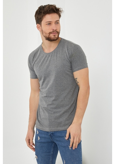 Cool Tarz Füme Basic Erkek Slim Fit %100 Pamuklu Kısa Kollu Bisiklet Yaka T-shirt Füme Füme