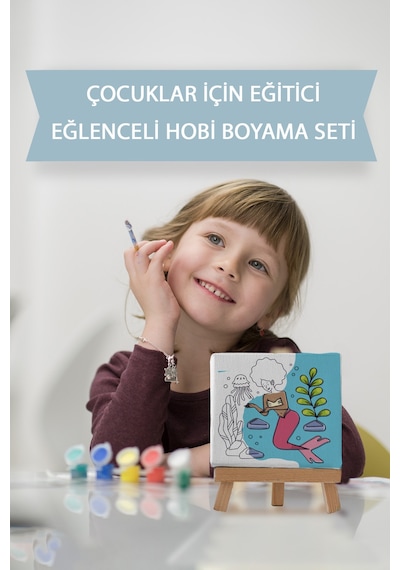 Sevimli Deniz Kızı Kız Çocuğu Eğitici Tuval Boyama Hobi Seti