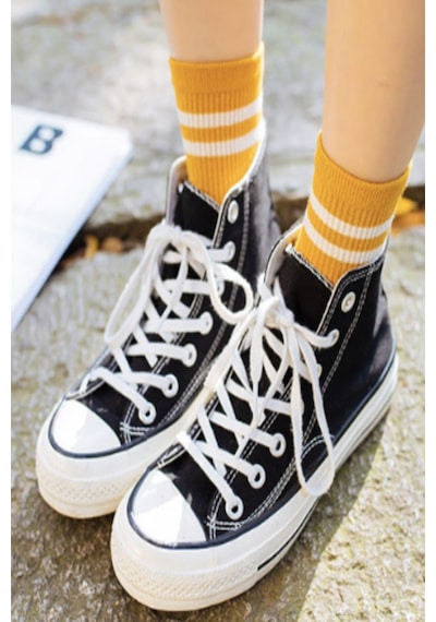 Ozzy Socks 3 Çift Çizgili Kolej Çorabı Sarı Gri Beyaz Pamuklu Tenis Çorabı Seti Karışık